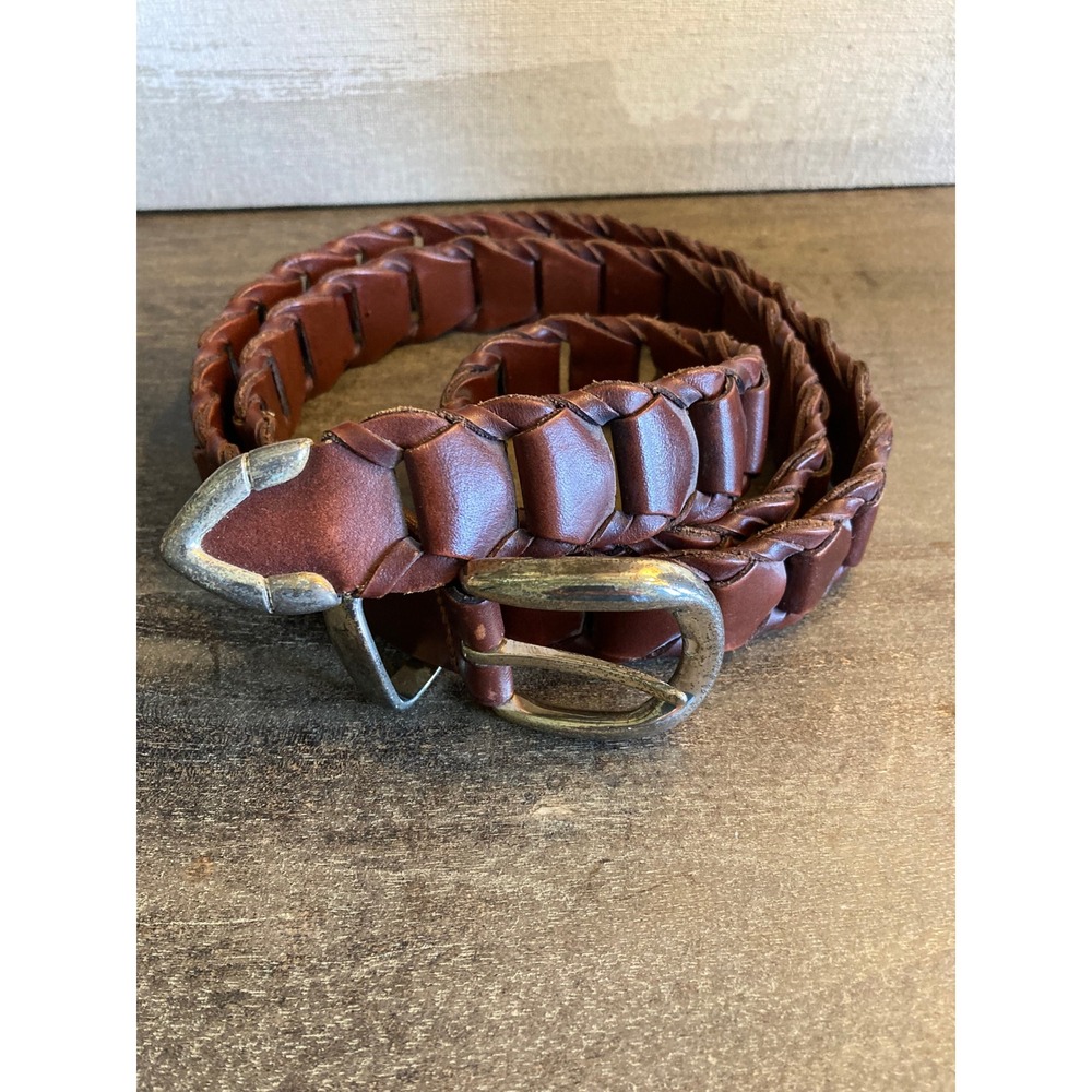 Vintage‎ Brown Leather Linked Belt Made in Argentina Size 40 Silver Buckle Tip
